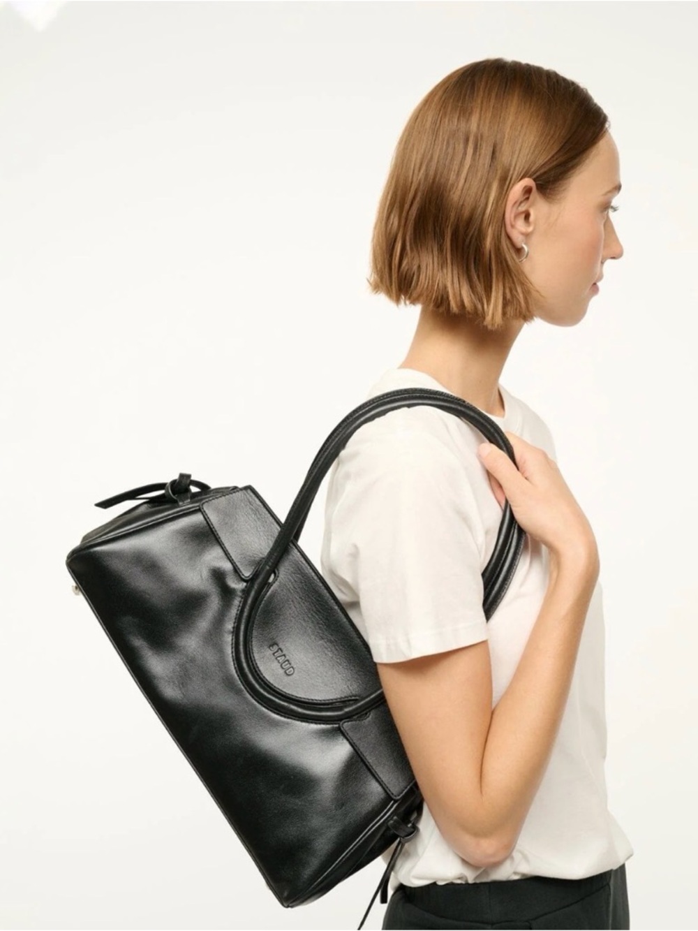 STAUD Black Leather Shoulder Tote